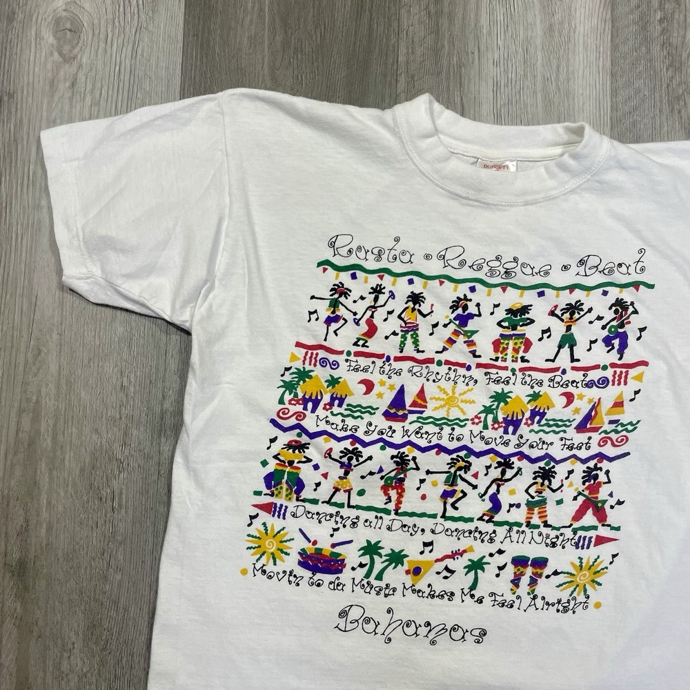 Vintage 90s Rasta Reggae Beat Bahamas Colorful Dancing‎ Culture Sz Medium Tshirt